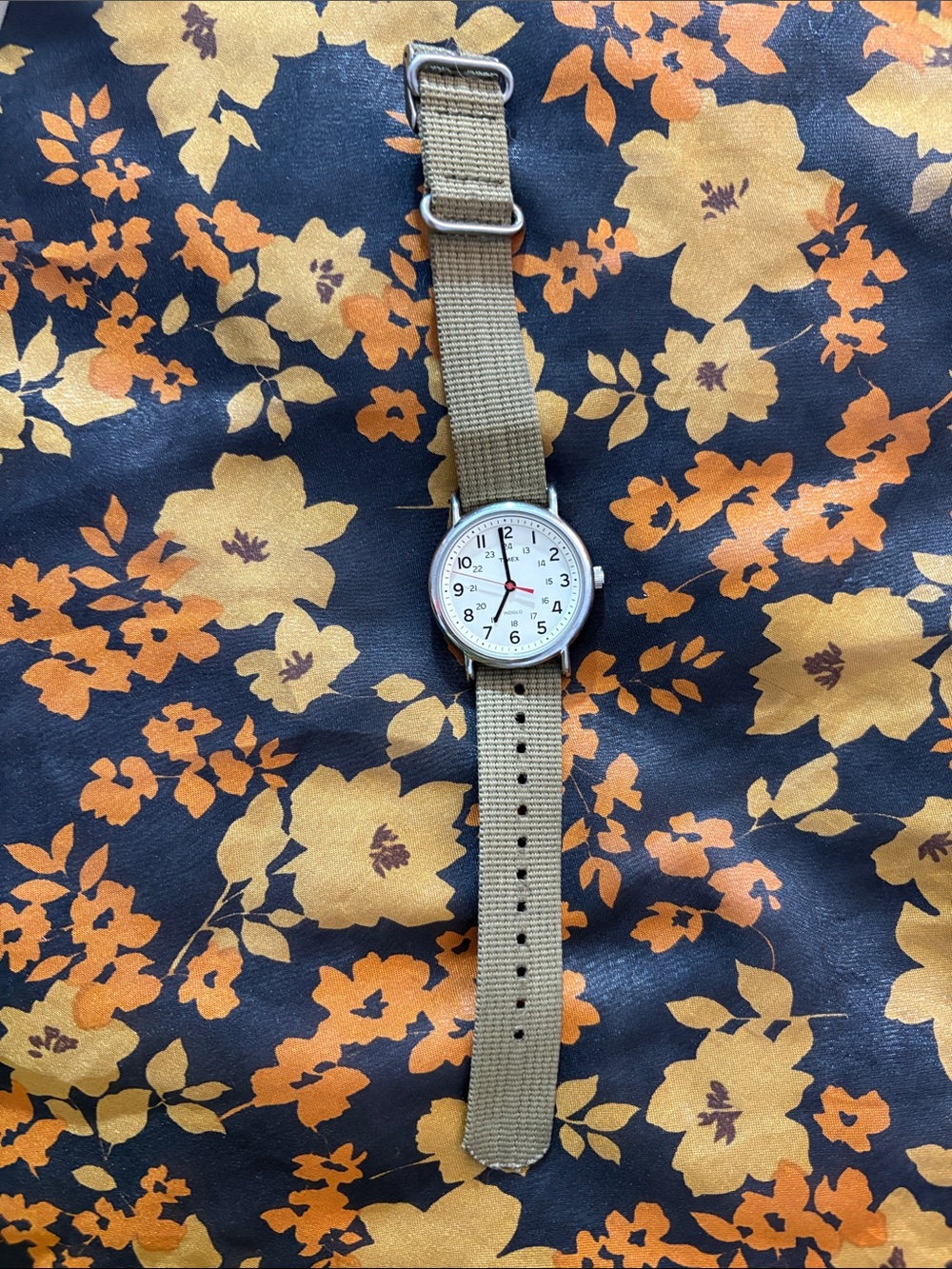 Classic Timex Indiglo Watch with Khaki Nylon Strap